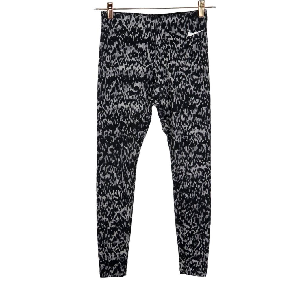 Nike Gray Leopard Print Leggings High Rise Small Animal Print Size Small
